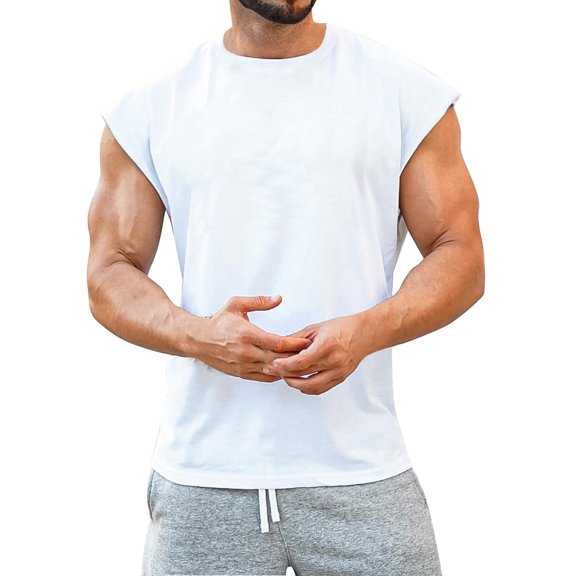 Zylarhe Men's Gym Bodybuilding Stringer Tank Top Workout Muscle Cut Shirt Fitness Sleeveless Vest White L