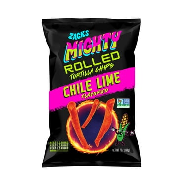 Zack's Mighty Chile Lime Rolled Tortilla Chips, 7 oz Film Bag, No Artificial Colors or Dye