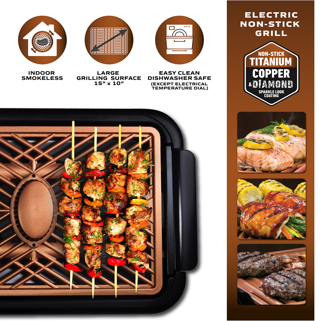 Gotham Steel Smokeless Grill with Fan Indoor Grill Nonstick Electric Grill BBQ Grill As Seen on TV - image 4 of 7