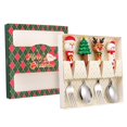 thumbnail image 3 of Juego de 4 tenedores y cucharas navideños para Navidad, vajilla navideña, cucharas de té, cubiertos caja verde plateada, 3 of 8