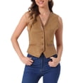 thumbnail image 4 of CHALECO SIN MANGAS DE SUEDE FALSO V DE MUJER INSPIRAR CHIC, BOTONES, VINTAGE, CASUAL, COLOR MARRÓN CLARO, TALLA S, 4 of 6