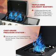 40000 BTU Gas Grill with Side Burner, Seizeen 3-Burner Stainless Steel Barbecue Grill for Outdoor BBQ, Camping and Outdoor Cooking Kitchen