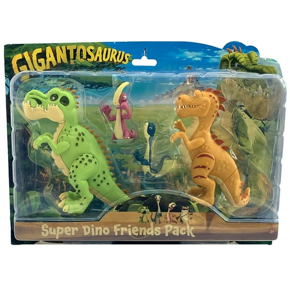 Gigantosaurus: Super Dino Friends Pack - 4 Pack - (5" Giganto, 5" Trex, 2" Bill, 2" Rocky), Dinosaur Toy Miniatures, Action Figures, Kids Ages 3 