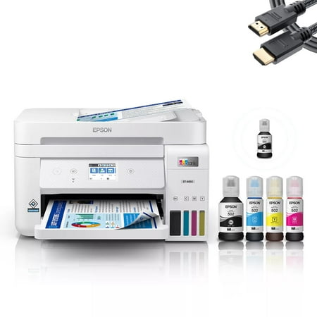 Epson EcoTank ET-4850 Supertank Wireless All-in-One Color Inkjet PRINTER, 4800 x 1200 dpi, 15 ppm, Home Office, Print Scan Copy Fax, Auto 2-Sided Printing, White, Bundle Printer Cable