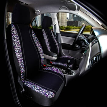 Auto Drive 5PC Rainbow Leopard Seat Cover Kit Black - Universal Fit, 2050SC06