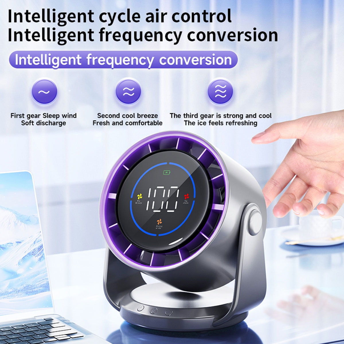 Dolida Ultra Quiet Table Fan, Small Desk Fan with Digital Display Rechargeable USB, 100 Speeds, Long Lasting Power, Portable Fan for Home Office Kitchen Travel Camping(Gray)