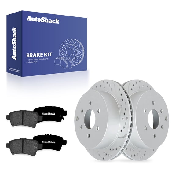 AutoShack Rear Brake Rotors & Premium Pads for Nissan, Xterra 2006-2007, 4WD RWD V6 4.0L - Coated Drilled & Slotted - Silver Matte Finish - TurboGuard - 11.25" (285.8 mm), 6-Lug