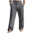 thumbnail image 1 of VBARHMQRT Pantalon de Sarrau pour Homme Été en Lin à Rayures Droites Confortable Respirant Pantalon Extensible d'Extérieur avec Cordon, 1 of 4