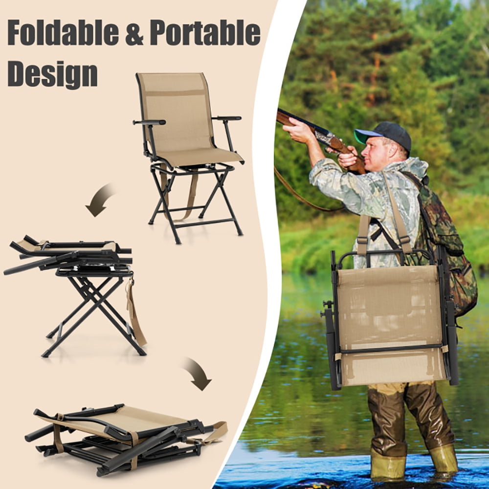 Aimee Lii Foldable Swivel Patio Chair with Armrest and Mesh Back, Portable Chairs for Adults, Comfy Outdoor Chair, Coffee