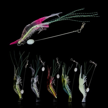 Fishing Shrimp Lures Soft Baits Silicone Fishing Bait with Hooks Bass Lures Set Colored Shrimp Whisker and Luminous Beads for Freshwater and Saltwater Fishing kit