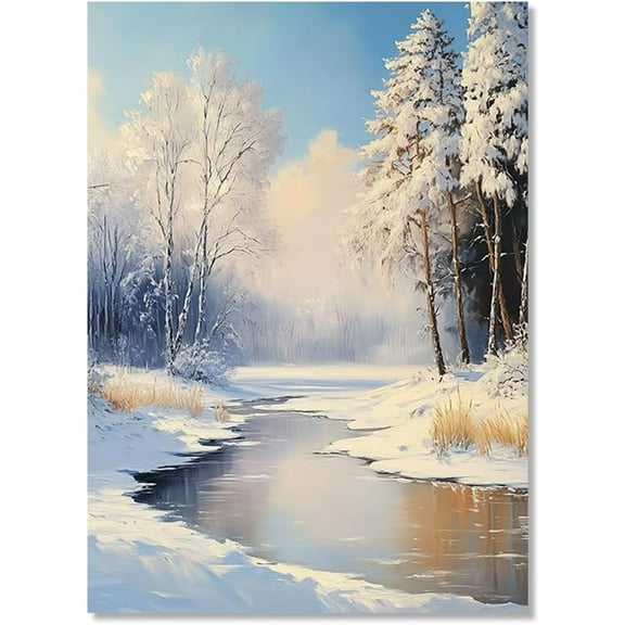 Christmas Landscape Winter Poster Farmhouse Elk Pine Cones Snowman Nature Canvas Painting Print Wall Pictures Living Room Decor (8 x12inch=(20 x30 cm),Unframed)