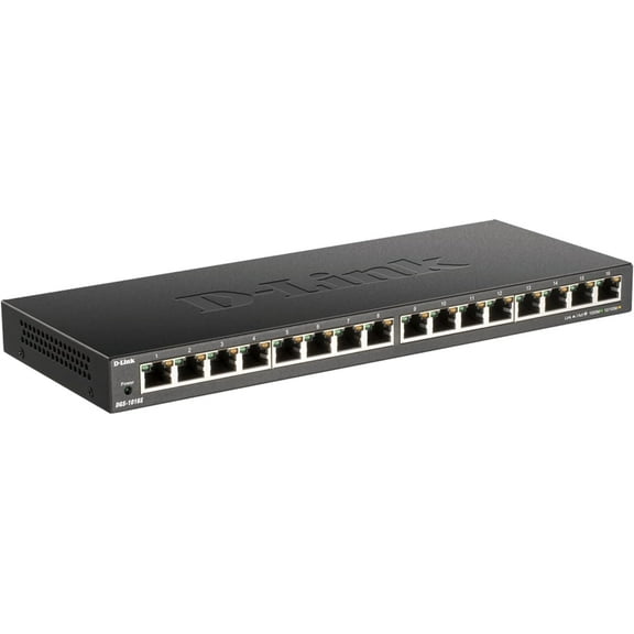 Restored D-Link 16-Port Gigabit Unmanaged/Plug and Play Switch | Fanless| Slim Metal Compact | Desktop - (DGS-1016S-RE) (Refurbished)