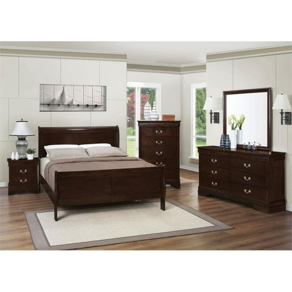 Bowery Hill 4 Piece Full Sleigh Bedroom Set in Cappuccino