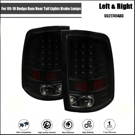 Fit For Dodge Ram 1500 2009-2018 Black Tail Light Brake Reverse Lamps Black