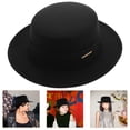 thumbnail image 2 of GOOHOCHY Sombrero Fedora de ala ancha vintage Sombrero panamá cálido y elegante Sombrero canotier con parte superior plana Sombrero de copa negro clásico Talla única para mujeres y hombres, 2 of 8