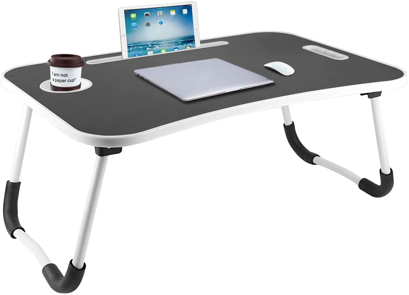 VAIIGO Foldable Laptop Bed Table Portable Lap Desk Notebook Table Dorm Desk with Foldable Legs & Cup Slot & Tablet Groove for Eating Breakfast,Reading,Watching Movie on Bed/Sofa/Floor Black 