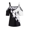 thumbnail image 3 of JustVH Women Printed Short Sleeve V Neck Off Shoulder Blouses Tops, 3 of 4