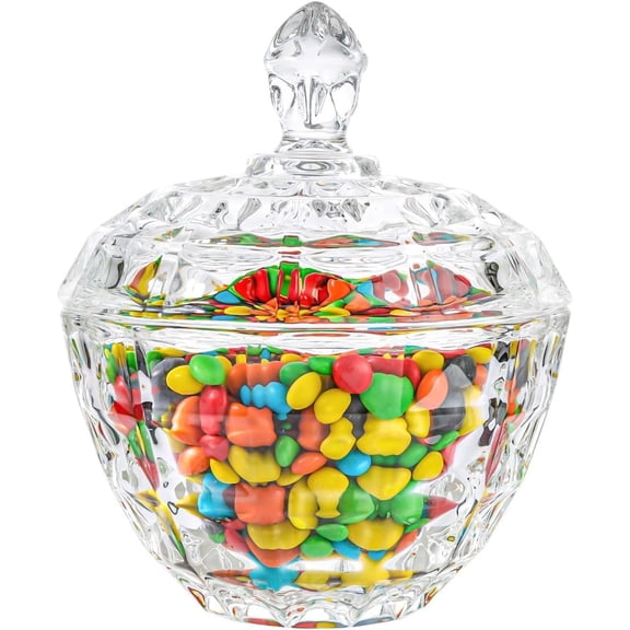 Glass Candy Dish with Lid Decorative Covered Food Storage Organization Clear Sugar Bowl Container Crystal Glass Candy Jar for Home Kitchen Party