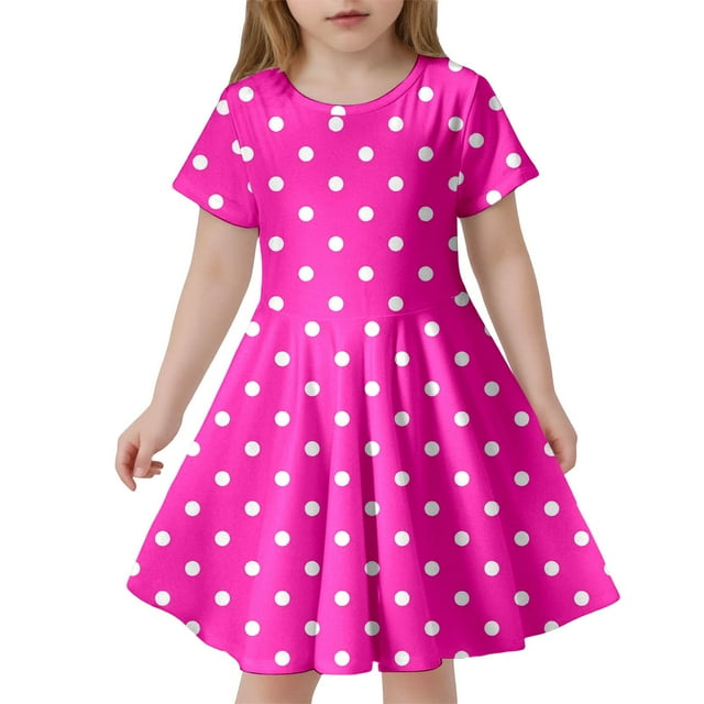 LUOGENLI Robe Mode pour Enfants Imprimé à Pois Robe Ajustée à Manches Courtes (4 13 Ans) Jupe Maxi avec Shorts 4-5 Ans