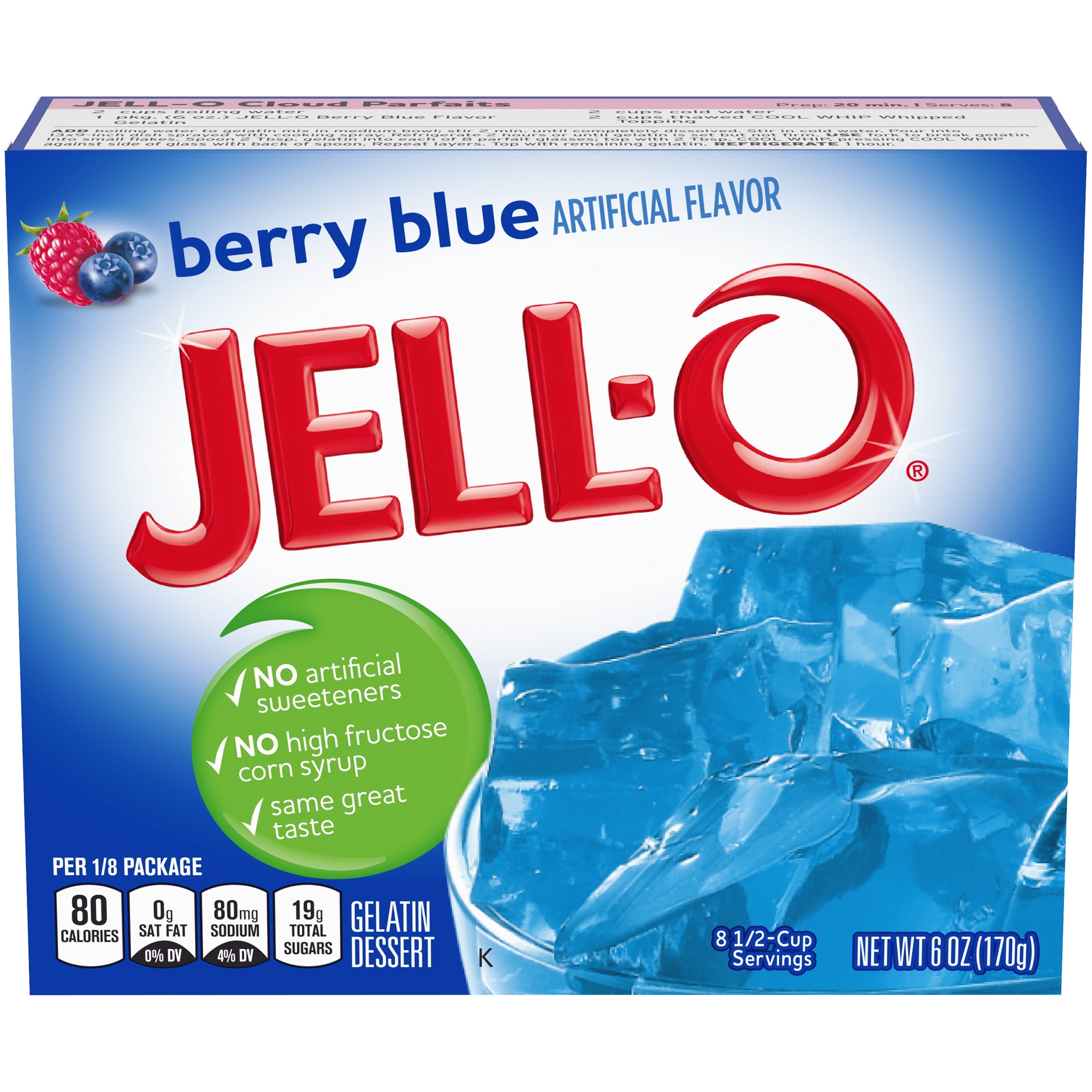 JellO Berry Blue Gelatin Dessert Mix, 6 oz Box