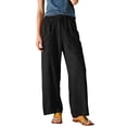 thumbnail image 5 of Minjewel Women's Solid Color Elastic Waist Loose Fit Breathable Cotton Linen Pants, Casual Trousers for Summer and Beach, Lightweight Comfortable,Black,S, 5 of 5