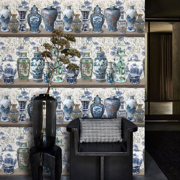 Wallpaper with Chinese Vases