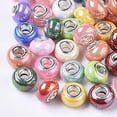 thumbnail image 2 of 100pcs 14mm Resin Rondelle Large Hole Beads Random Color European Beads with Silver Plated Brass Double Cores Stripe Craft Beads for DIY Charms Bracelet Jewelry Making Hole 5mm, 2 of 2