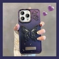 thumbnail image 5 of Butterfly Hidden Stand Phone Case for iPhone 15,Cute 3D Butterfly Kickstand Luxury Glitter Bling Gradient for Women 6D Electroplated Clear Soft TPU Protector Purple, 5 of 14