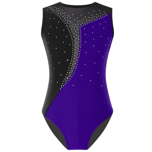 Aislor Kids Girls Shiny Diamond Sleeveless Gymnastic Leotard Unitard Ballet Dance Bodysuit Sports Biketard Unitard Dancewear Purple 6