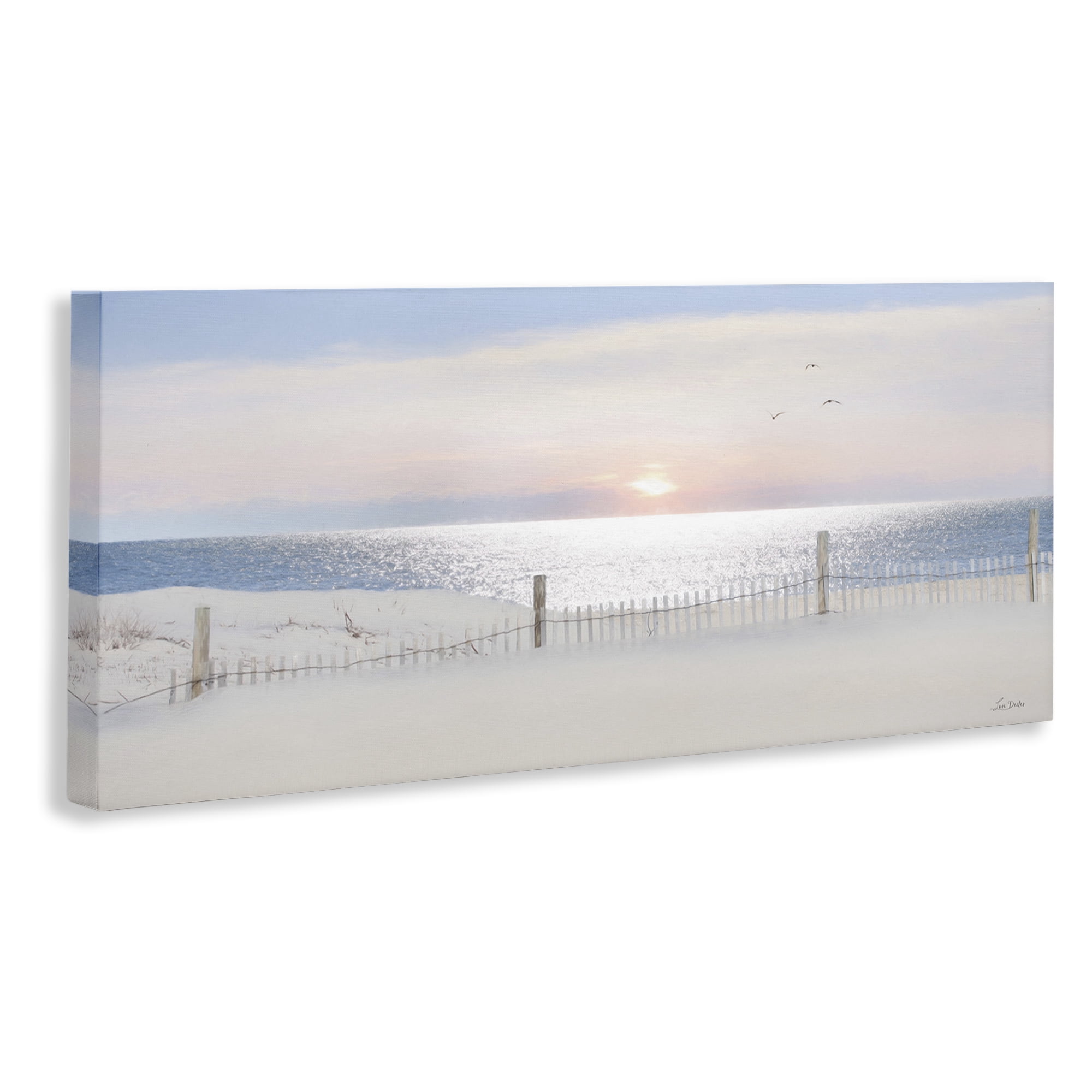 Stupell Industries Fence Along Shore Landscape Photography Gallery Wrapped Canvas Art Print Wall Art, 30 x 13