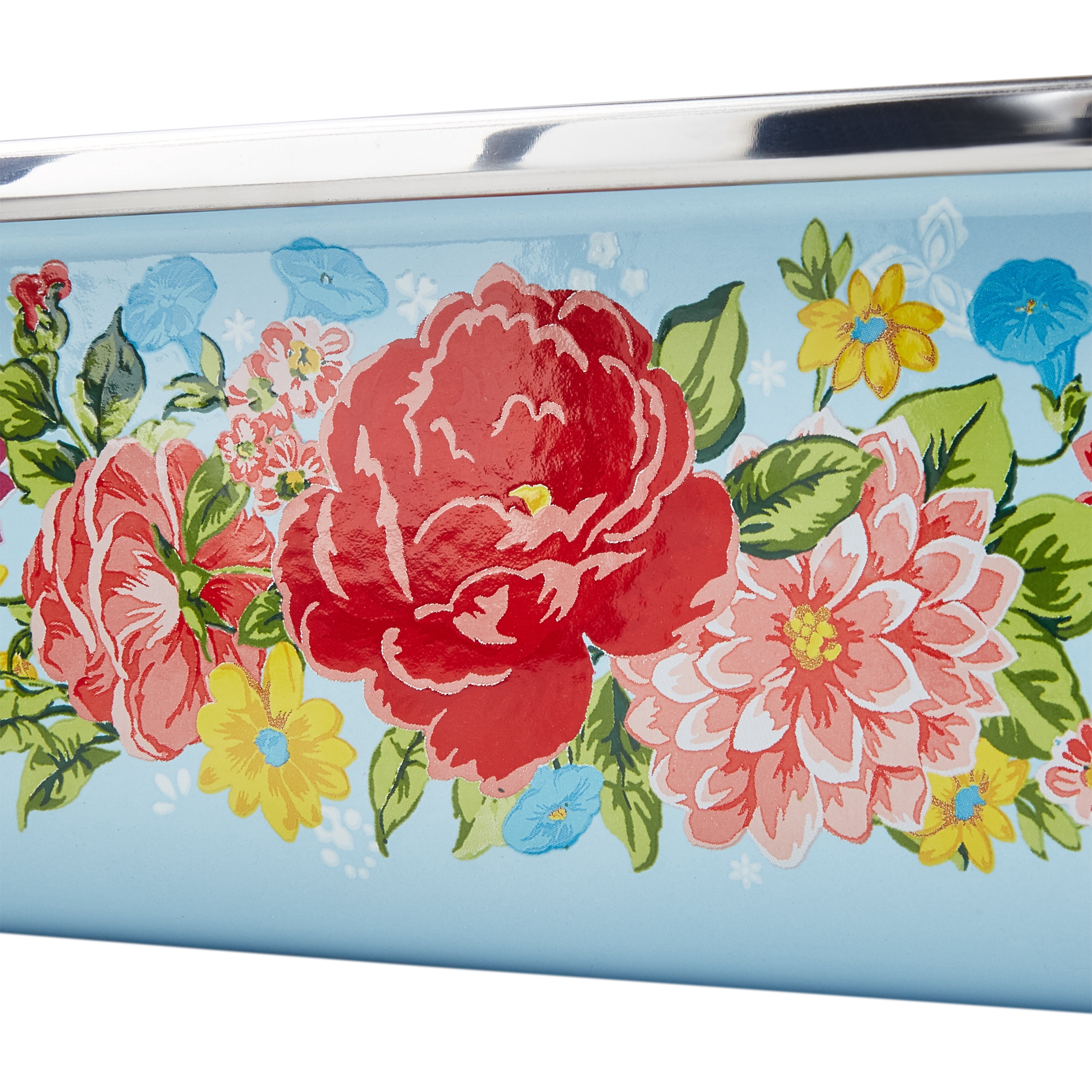 The Pioneer Woman Sweet Rose 16-inch Enamel on Steel Roaster with Rack