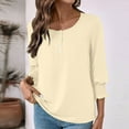 thumbnail image 7 of Ltctricy Women's Ruffle 3/4 Length Sleeve Tops Crew Neck Quarter Button Solid Color Tunic T Shirts Casual Loose Tee Blouses(Beige,Large), 7 of 7