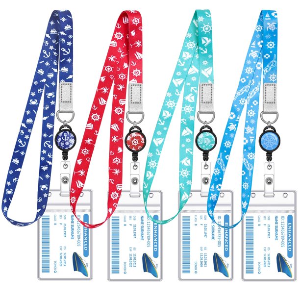 Paquete de 4 cordones Cruise Lanyard con carretes retráctiles para tarjetas de identificación y carr