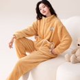 thumbnail image 4 of Conjunto de Pijama de terciopelo Coral para mujer, ropa de dormir cálida de franela con forro polar y cuello levantado grueso, traje de invierno, 2024, 4 of 5