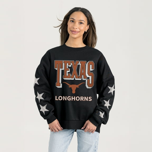 Women's Gameday Couture Black Texas Longhorns Pure Victory Relaxed Rhinestone Pullover Sweatshirt