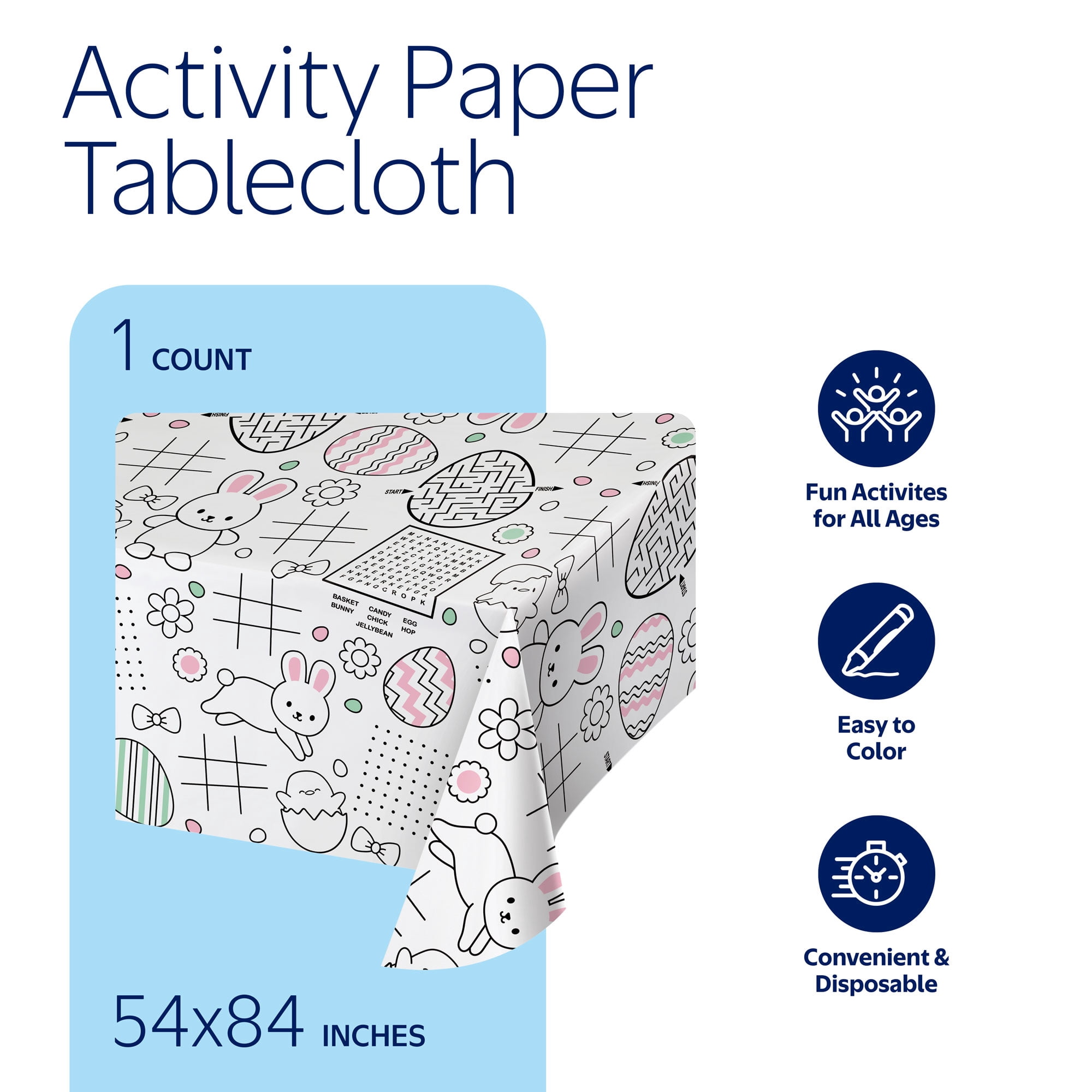 Way To Celebrate Easter Paper Activity Table Cover, Multicolor, 54 in x 84 in