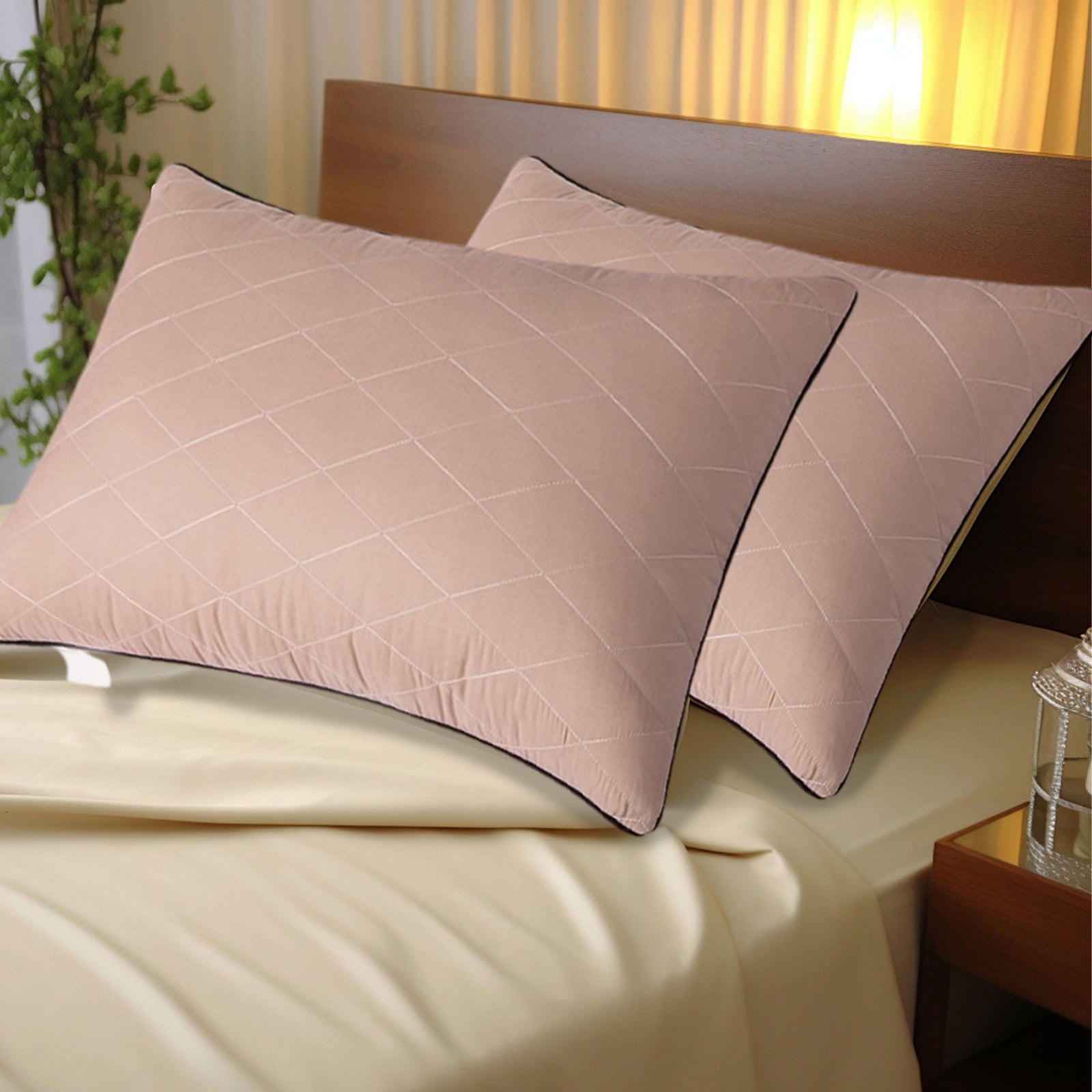 Nkmbld Soft Pillows for Good Sleeping Hotel Grade Down Core Soft and Supportive Bed Pillow for Back and Stomach Sleepers Made of Friendly Fabric, Queen Size, Brown