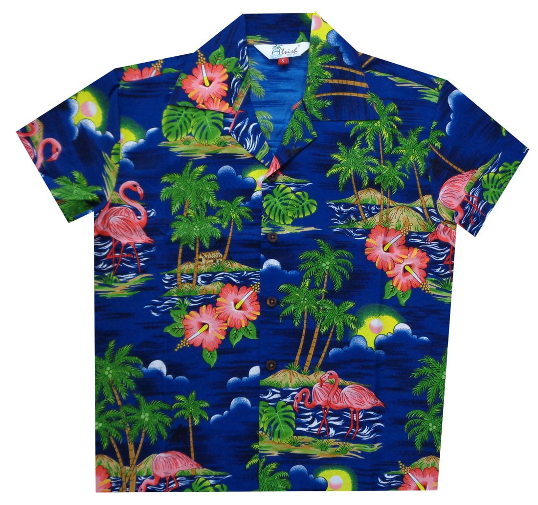 Alvish Hawaiian Shirts Boys Scenic Flamingo Beach Aloha Party Camp Holiday Casual