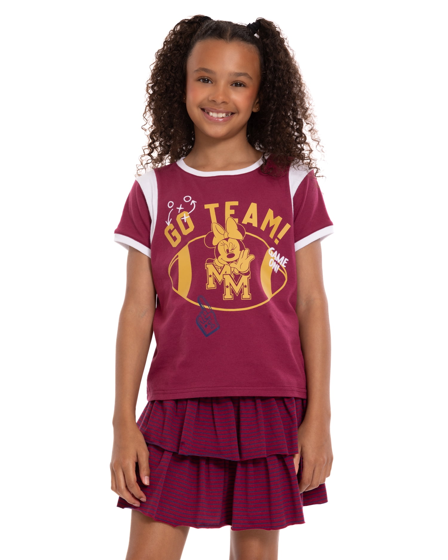Minnie Mouse Girls' Game Day Graphic Tee with Short Sleeves, Sizes 4-16