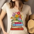 thumbnail image 4 of Book Stack with Flowers Shirt | Vintage Floral Teacher Tee for Women, Gold, Size S, 4 of 6