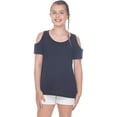 thumbnail image 6 of Kavio Girls 7-16 Slub Jersey Scoop Neck Cold Shoulder High-Low Short Sleeves, 6 of 8