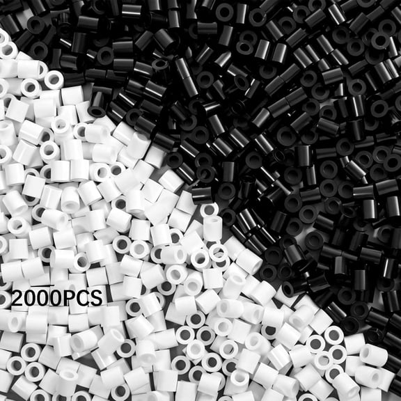 DESIGNICE Black Perler Beads 2000 Pcs White Perler Beads 5mm Melty Beads Keychain Accessories for Arts Crafts Beginners Girls Black Fuse Beads