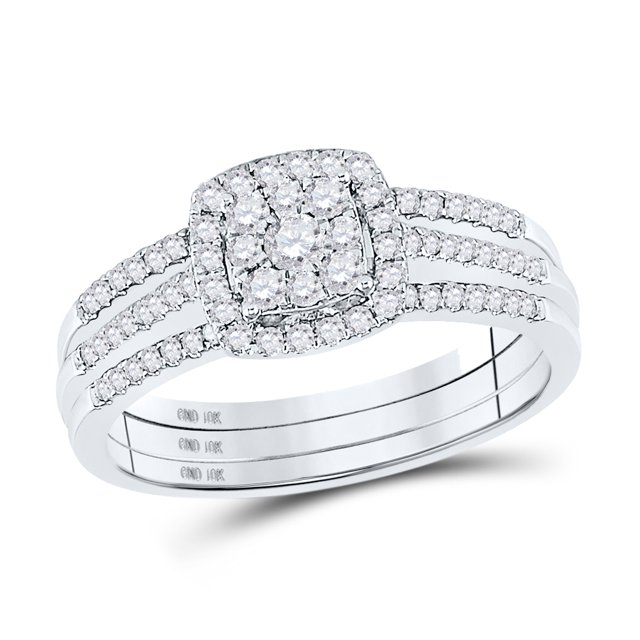 Bague de Fiançailles de Mariage en Grappe de 3 Pcs en Or Blanc 10kt pour Femmes avec Diamant Rond 1/2 Cttw
