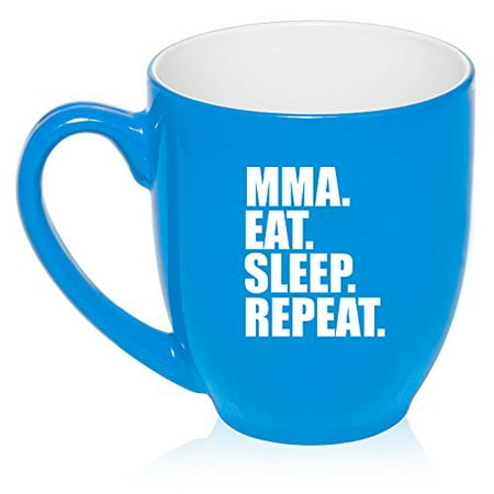 16 oz Large Bistro Mug Ceramic Coffee Tea Glass Cup MMA Eat Sleep Repeat (Light