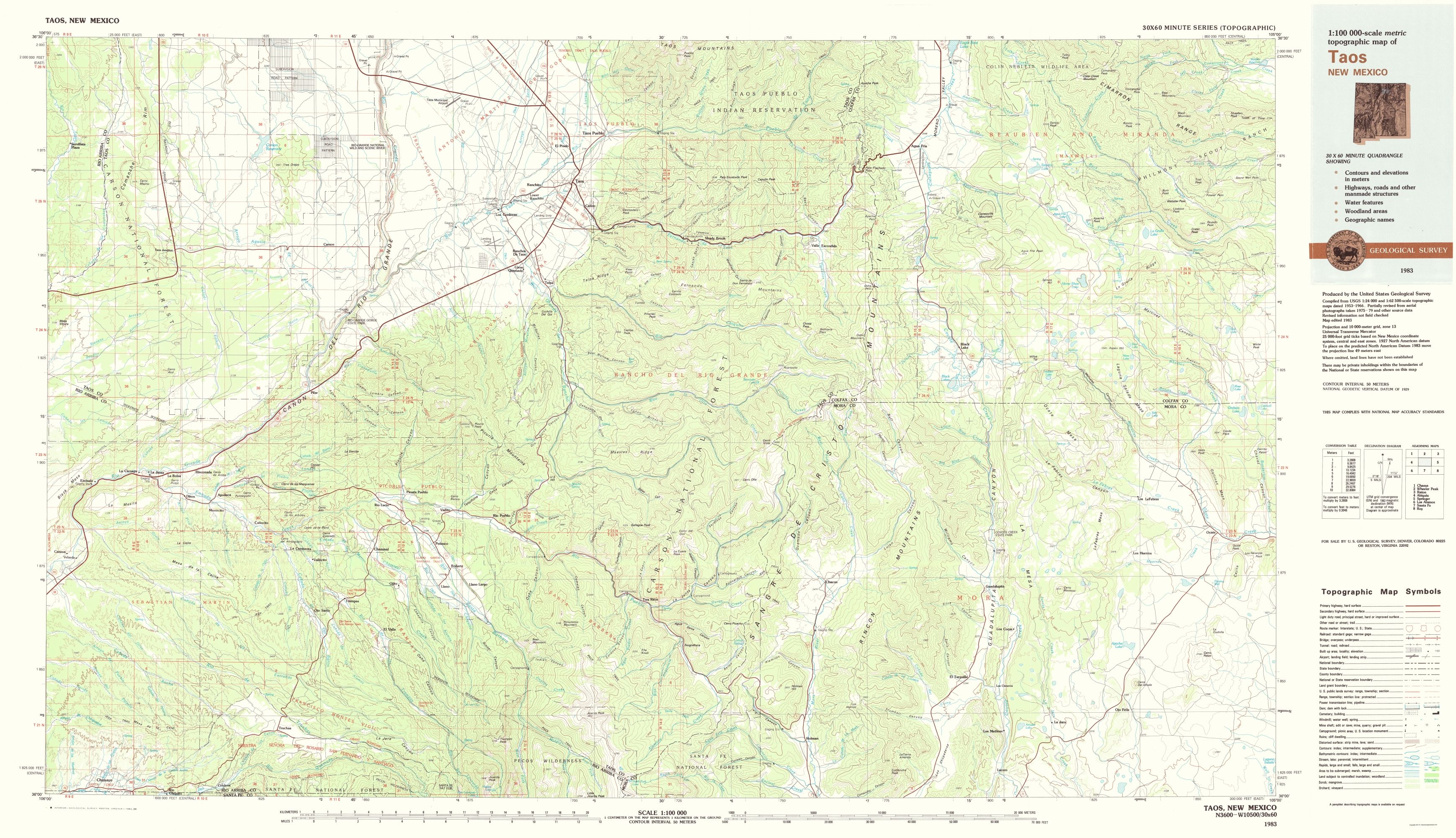 Taos New Mexico Quad USGS 1983 23 x 39.99