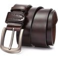 thumbnail image 2 of Cinturón para hombre, cinturón de cuero para hombre, cinturón para hombre de color marrón oscuro, se puede acortar, 2 of 7