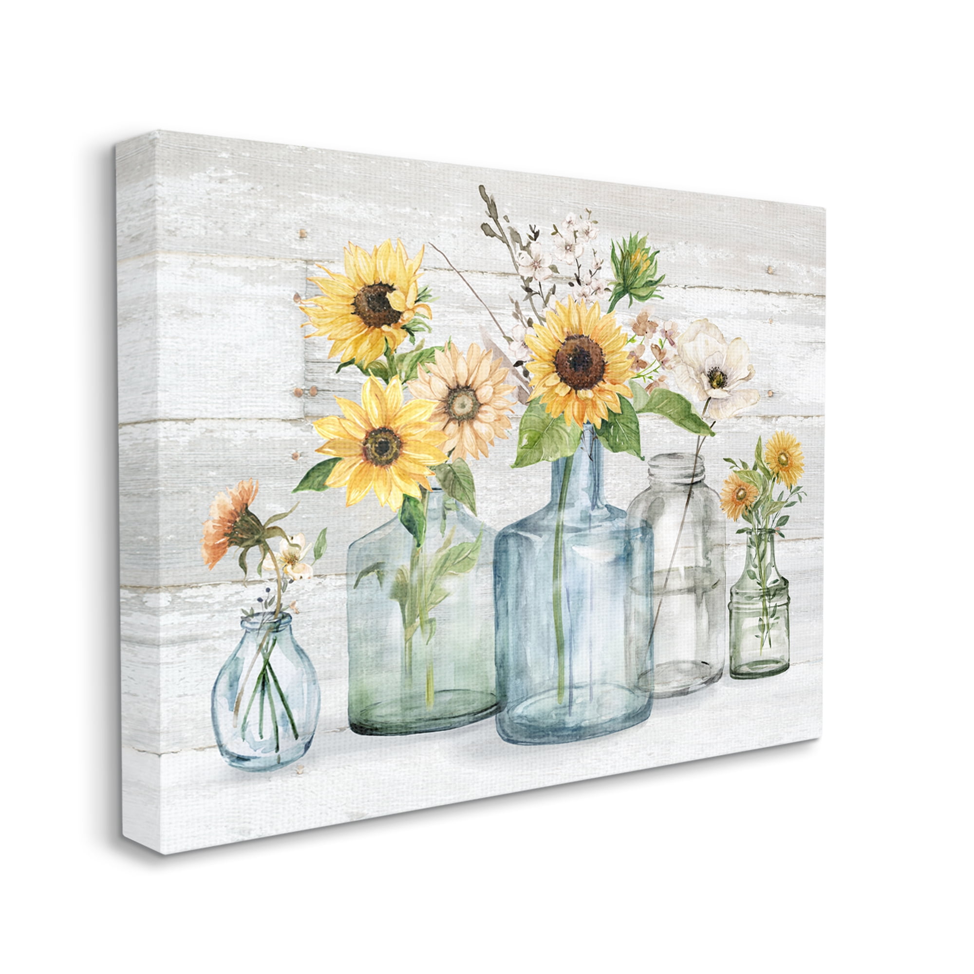 Stupell Industries Varied Country Flower Blooms Rustic Planked Pattern Graphic Art Gallery Wrapped Canvas Print Wall Art, Design by Carol Robinson