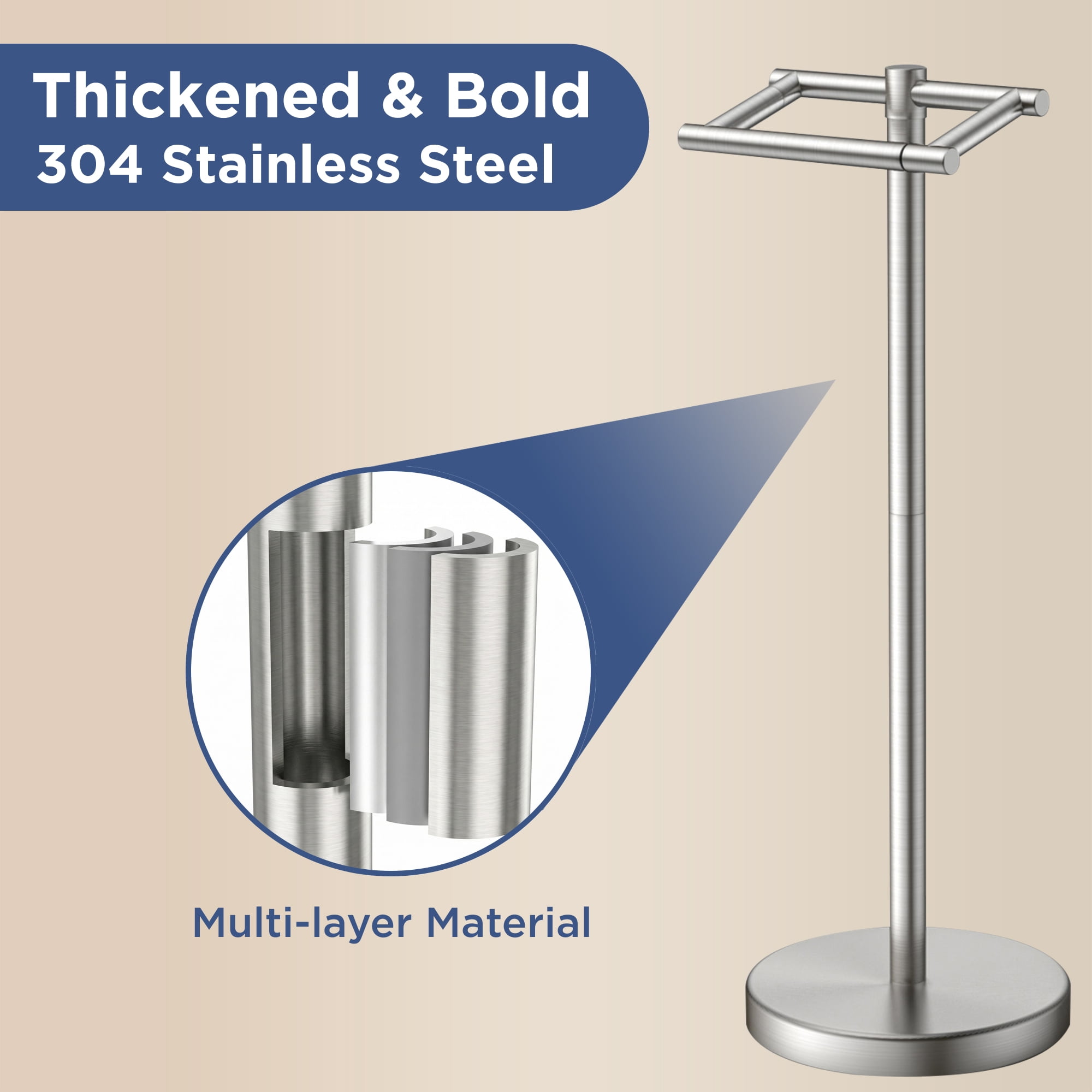 TVOFEK Freestanding Toilet Paper Holder Stand, Toilet Roll Holder Stainless Steel, Post Pivoting Design & Stable Weighted Base, Brushed Nickel