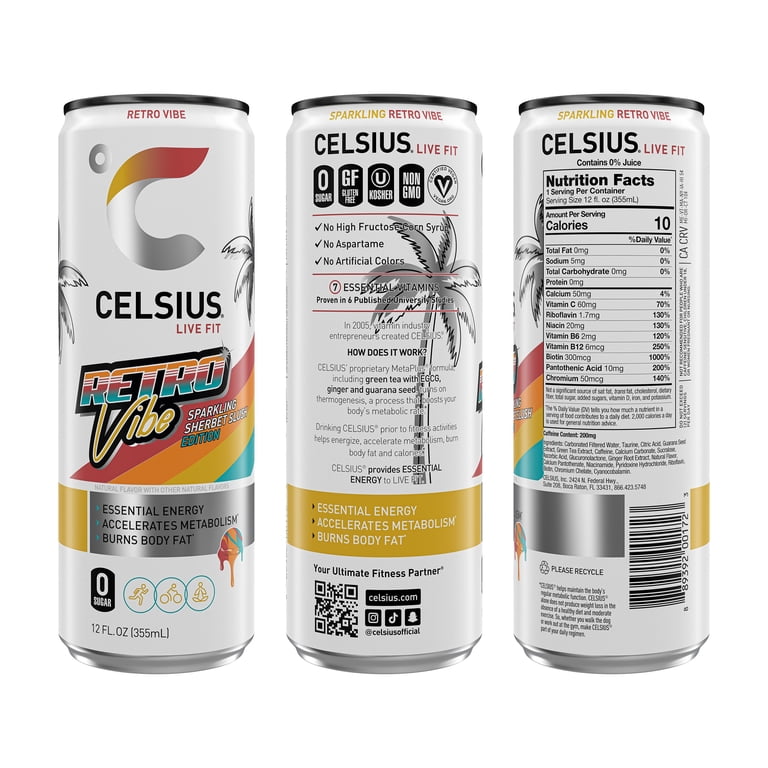 CELSIUS Sparkling Retro Vibe, 12 fl oz Cans, 12 Pack photo 2