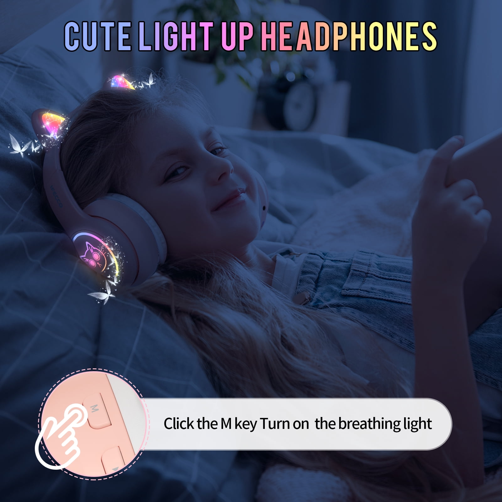 IFECCO Kids Bluetooth Headphones,Wireless Headphones for Kids,Volume Limited,30 Hours Playtime,Over-Ear Toddler Headsets with Built-in Mic-Pink